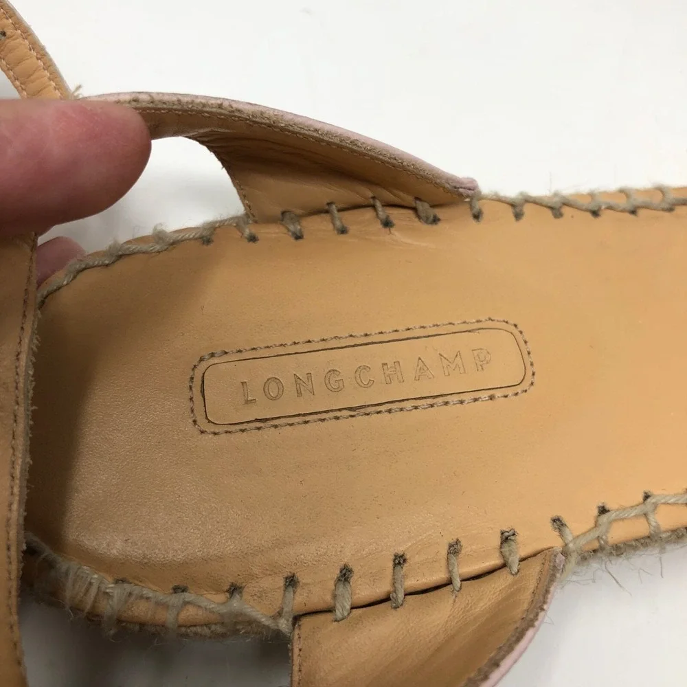 Longchamp Espadrilles Flats Womens 41 US 10 Pink Leather Ankle Strap Summer Boho